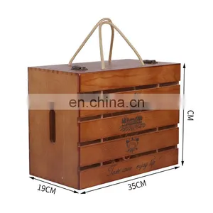 Factory Direct Sale Custom Handmade 6 Bottles Wooden Wine Gift Boxes Hinged Box for Wine thumbnail-3