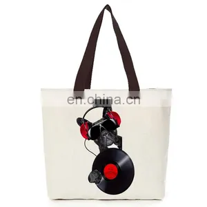 Canvas Cotton Cool Dog Tote Hand Eco Bag With Zipper thumbnail-2