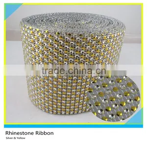 24 Rows 10 Yards Yellow Rhinestone Silver Plastic Base Trimming Mesh thumbnail-1