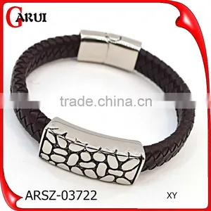 Fashion Jewelry Best Selling Items Engraving Logo Bio Magnetic Mens Leather Bracelet thumbnail-1