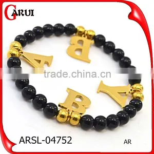 Custom Fashion Bracelet With 26 Letter Pendant Choose Black Bead Bracelet thumbnail-1