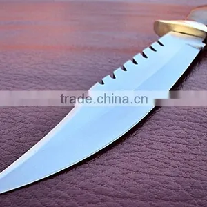 Bowie Hunting Custom Handmade Stainless Steel 15 Inch Hunting Knife Solid Walnut Wood Handle and Brass Thumb Guard / Clip thumbnail-2