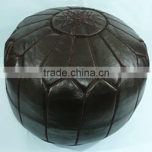 Brown Moroccan Leather Pouffe thumbnail-1