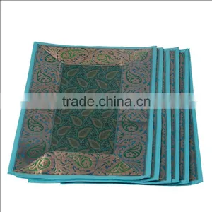 Indian Silk Table Runner With 6 Place Mats & 6 Coaster in Turquoise Color Size 16*62 thumbnail-4