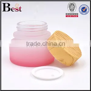 50g Empty Pink Color Glass Cream Jar With Bamboo Screw Cap thumbnail-3