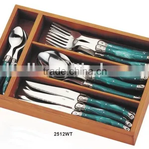"Laguiole" 24pcs Flatware Set in Wooden Tray With PET Lid thumbnail-1