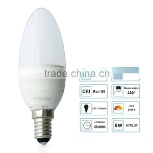 Execellent White TIWIN Hot Sale Cheap CE ROHS Cool White 470lm Plastic 5W E14 Led Candle Sale Lamp Bulb Light thumbnail-1