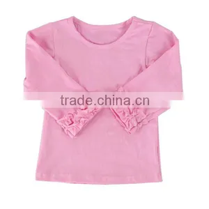 Wholesale 2016 Infant/toddler Baby Pure White/pink/grey/ivory Cotton Double Ruffle Girls Long Sleeves t Shirt thumbnail-2
