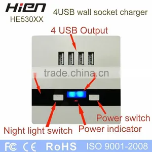 4 USB Wall Socket With Led Night Light DC5.0V3000mA White Color thumbnail-3