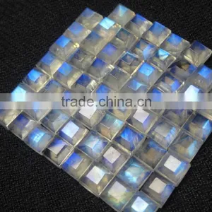 Square Shape Semi-Precious Rainbow Moonstone Faceted 6x6mm Blue Flashy Gemstone thumbnail-1