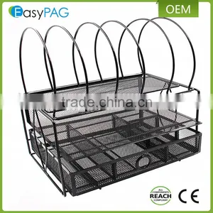 Wholesale Multifunction Metal Wrought Iron Mesh Office Desk Magazine Rack thumbnail-3