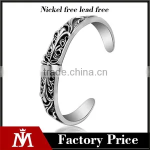 C Shape Antique Silver Vintage Engraved Stainless Steel Bangles thumbnail-1