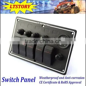 5 GANG ALUMINUM LED WATERPROOF ROCKER SWITCH PANE+VOLTMETER thumbnail-1