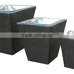 3pcs Square pe Rattan Garden Flower Planter 2012/wood Frame/elegant 3pcs Flower Planter Set thumbnail-1