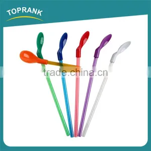 6pcs BPA Free Drinking Straw Ice Cream Spoon Reusable Plastic Straw Spoon thumbnail-1