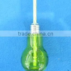 Mini Bulb Shape Glass Mason Jar Orange Juice Jar With Straw thumbnail-1