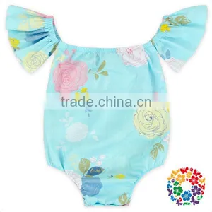 Infant Baby Floral Cotton Boho Short Sleeve Romper Open Snap Crotch Bodysuit thumbnail-4