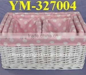 Fabric Lined Wicker Storage Basket thumbnail-1
