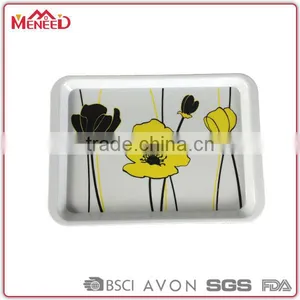 Manufacturer Directly Price 100% Melamine White Floral Decals Rectangular Cheap Plastic Serving Trays, Plastic Bread Trays thumbnail-2