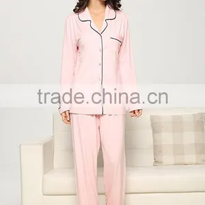 Custom Loungewear European Fashion Ladies Satin Pajamas Sets Long Trousers and Long Sleeved Buttoned Shirt thumbnail-6