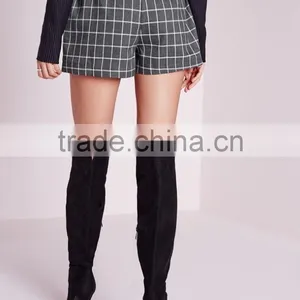 Summer Fashion Grey Double Belted Check Cheap Shorts OEM Service thumbnail-4