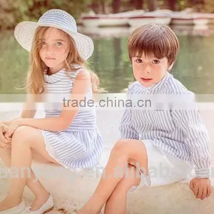 2017 Wholesale Manufacturer Bule Stripe Baby Girl Clothes Fancy 100%cotton Kids Summer Dress thumbnail-4