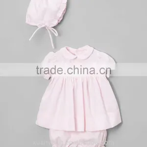 Spring and Summer Cute Pink Newborn Baby Clothes Persnickety Outfits Ruffle Smocked Children Clothing Wholesale thumbnail-1