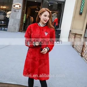 2016Winter New Women Fur Coat Rabbit Fur Thick Medium Long Jacket Baseball Uniform Design Fashion Winter Warm Outwear Coat thumbnail-1