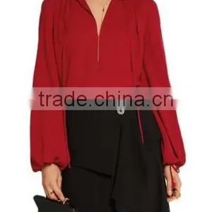 Runwaylover EY2343B Deep V-Neck Ladies Fashion Pure Color Chiffon Blouse thumbnail-1