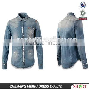2016 European Style Splash Ink Men Denim Casual Shirt thumbnail-1