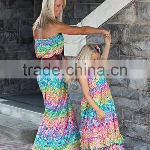 Colorful Mommy and Daughter Matching Maxi Dress Floral Print Dresses thumbnail-1