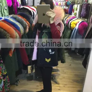 Wholesale Black Vest Fur Parka,Short Pink Fur Lined With Real Raccoon Dog Hood thumbnail-2