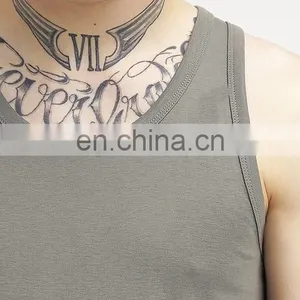 China Gym Running Custom Logo 100% Cotton Basic Green Color Sport Fitness Men Sublimation Tank Top thumbnail-3