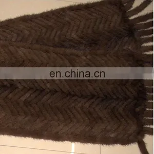 2105 Women Spring Knitted Mink Fur Scarf With Hood / Graceful Shawl for Lady thumbnail-1