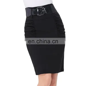 Kate Kasin Women's Shirred Detail High Stretchy Pencil Skirt With Wide Belt KK000271-1 thumbnail-1