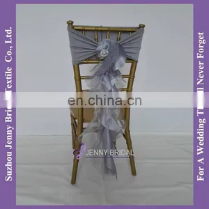 C308A Spandex Chair Sash With Buckle Fancy Ruffled Wedding Chair Sashes thumbnail-1