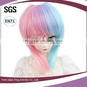 Pink and Blue Curly Synthetic Girl Doll Wigs Two Ponytail thumbnail-2