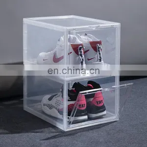 Drop Front Clear Stackable Shoe Box With Magnets Acrylic Storage Shoe Box Transparent Taizhou Custom Display Sneaker Box Case thumbnail-2