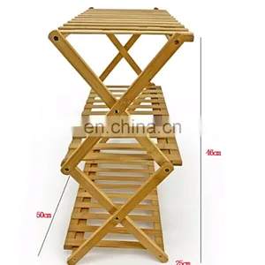 Bamboo Bathroom Rack Shelf Customized Wholesale 3 Tiers Foldable Bamboo Storage Holder thumbnail-1