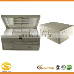 Leather Jewelry Box Lockable Makeup Storage Case With Mirror thumbnail-1
