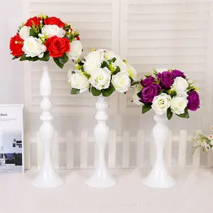 Decorations White Colored Flowers Arrangement Stands Vases Road Lead Centerpieces For Wedding Tables thumbnail-1
