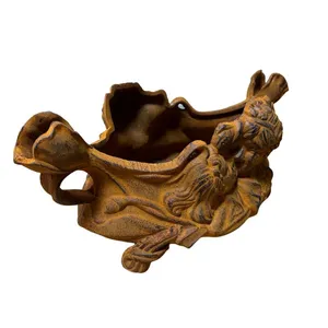 Antique Style Garden Planter Antique Brown Cast Metal Flower Pot Planter thumbnail-2
