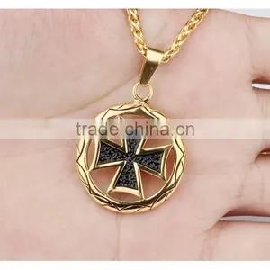 Circle the Cross Pendant Men's Titanium Steel Casting Necklace Gold Silver Color Promotion Gift thumbnail-3
