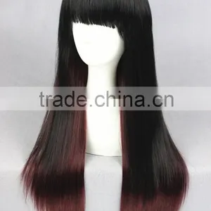 High Quality 65cm Medium Long Straight Black&Wine Red Color Mixed Lolita Wig Synthetic Anime Wig Cosplay Hair Wig Party Wig thumbnail-3
