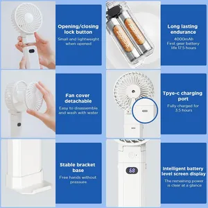 Portable Handheld Rechargeable Personal Fan - 4000mAh Battery, 3 Speed Settings, Compact & Lightweight for Outdoor, Travel, Office, and Home Use thumbnail-5