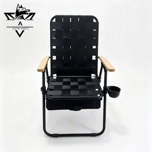 Lightweight Folding Woven Camping Chair Metal Frame With Wooden Armrests Chairs for Indoor Outdoor Beach Fishing & Picnic Use thumbnail-1