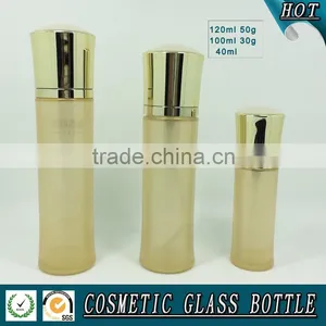 Luxury Golden Coloured Cosmetic Glass Lotion Bottle and Cosmetic Cream Jar thumbnail-4