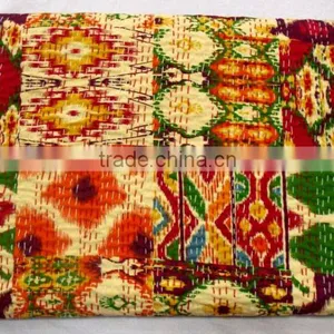 Patola Print Kantha Quilt Blanket Bedspread Reversible Throw Gudri Ralli Bohemian Quilt Blanket, Saree Patchwork thumbnail-2