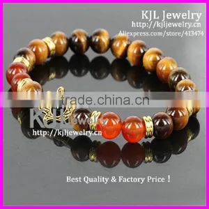 KJL-A0247 Wholesale Silver Hamsa Palm Charm Bracelet,natural Tiger Eye Agate Stone Beaded Evil Eye Bracelet Bangle thumbnail-1