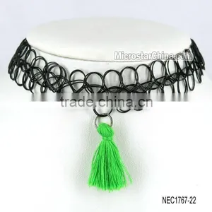 Vintage Black Handmade Tattoo Choker Collar Necklace With Red Tassel thumbnail-5